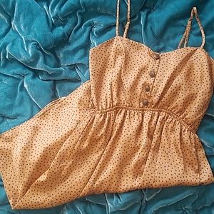 Bronze and blue polka dot silk dress